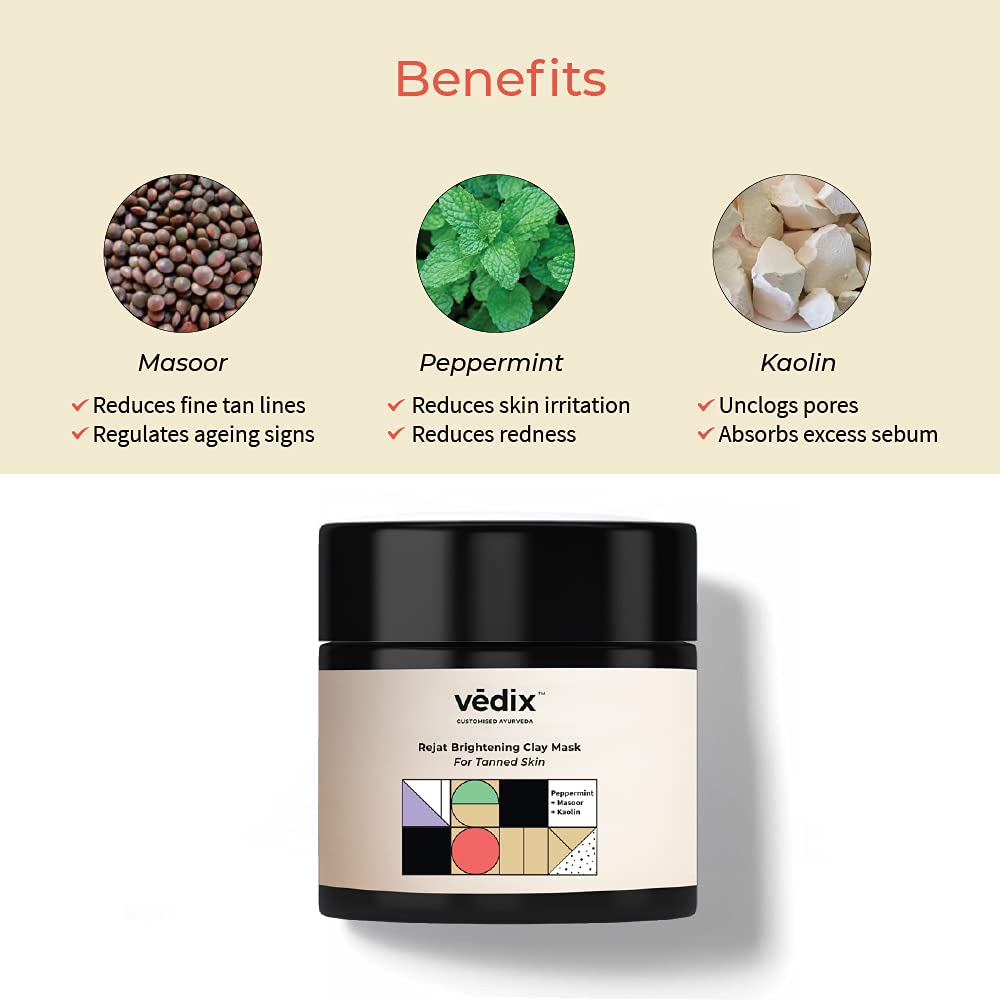 Vedix Customized Face Pack - Rejat Brightening Clay Mask For Tanned Skin With Masoor + Peppermint + Kaolin