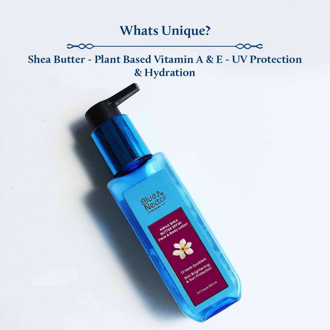 Blue Nectar SPF 30 PA++ Body Lotion with Body Butter for Women & Men | Plant Based Sunscreen Body Lotion for Women for UVA/B Sunlight Protection for Glowing Skin (200ml)