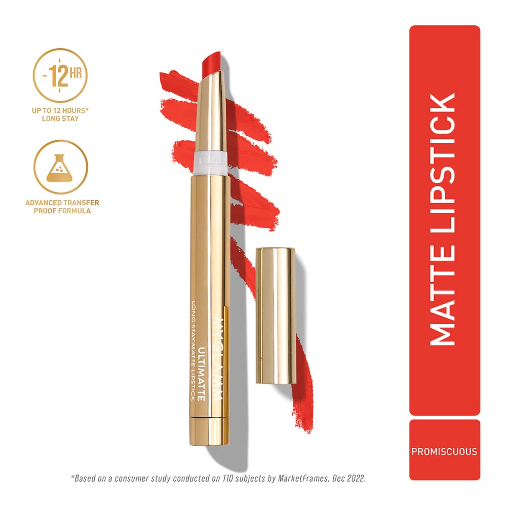 MyGlamm Ultimatte Long Stay Matte Lipstick - Promiscuous (Pink) | Long Lasting Lipsticks for Women With 12hr Stay | Transfer Proof | Rich Colour | Moisturising, Lightweight Formula | 1.3g
