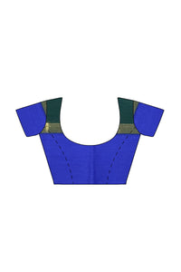 SENSAN Women’s Handloom Kanchi Cotton Saree with Blouse Piece [SKU:430] Light Beige×Navy Blue