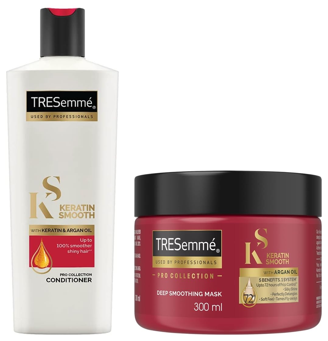 TRESemme Keratin Mask, 300 ml & TRESemme Keratin Smooth Conditioner 190 ml, With Keratin & Argan Oil for Straight, Shiny Hair - Nourishes Dry Hair & Controls Frizz