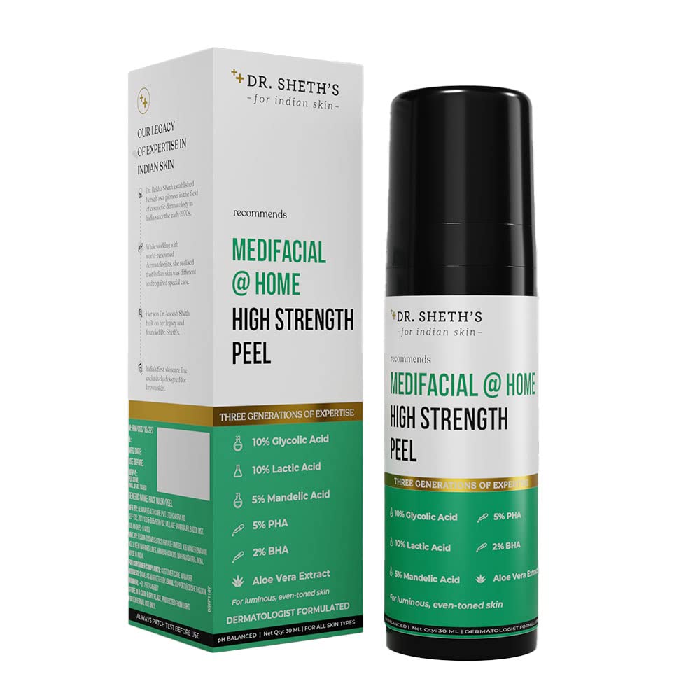 Dr. Sheth's Exfoliating Medifacial @ Home High Strength Peel | AHA BHA Peeling Solution for Luminous, Even-Toned Skin - 30ml