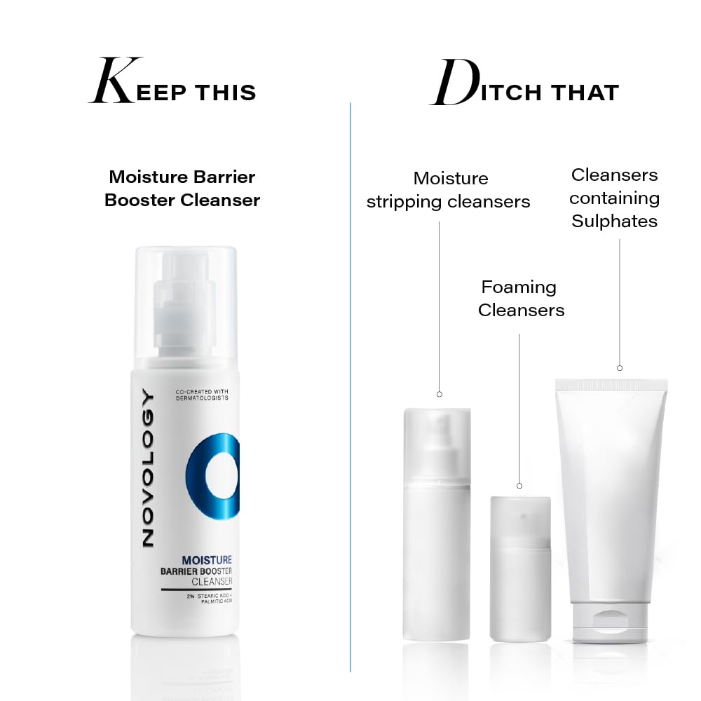 Novology Moisture Barrier Booster Cleanser with Stearic Acid & Palmitic Acid | Hydrating Face Wash For Dry Skin, Sensitive Skin | 180G