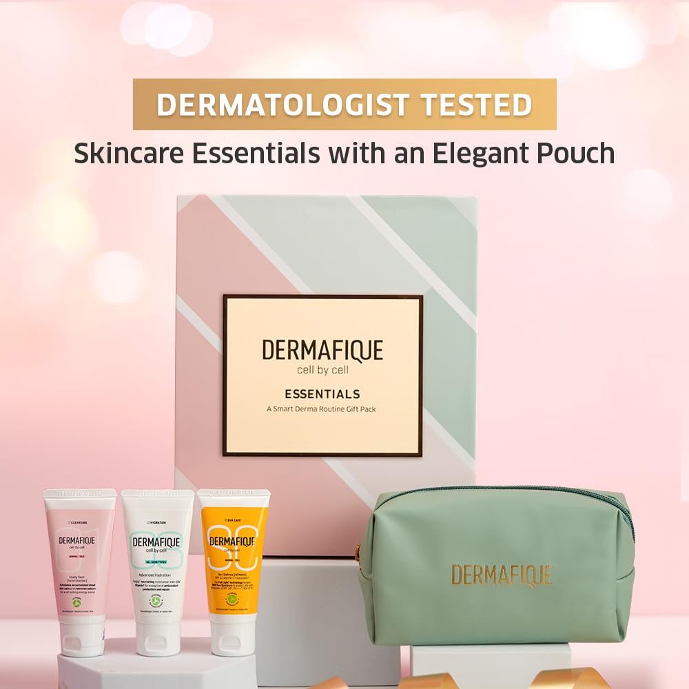 Dermafique Gift Essentials- A Smart Skincare Routine Gift Set of 3, Sunscreen, Face Wash, Face Cream, Gifts for Women & Men, Dermatologist Tested, Gift Item, Best Birthday, Anniversary Gift by ITC