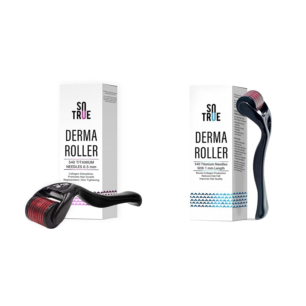 Sotrue Derma Roller For Hair Growth 0.5 mm with 540 Titanium Needles and Sotrue Derma Roller For Hair Growth 1 mm with 540 Titanium Needles