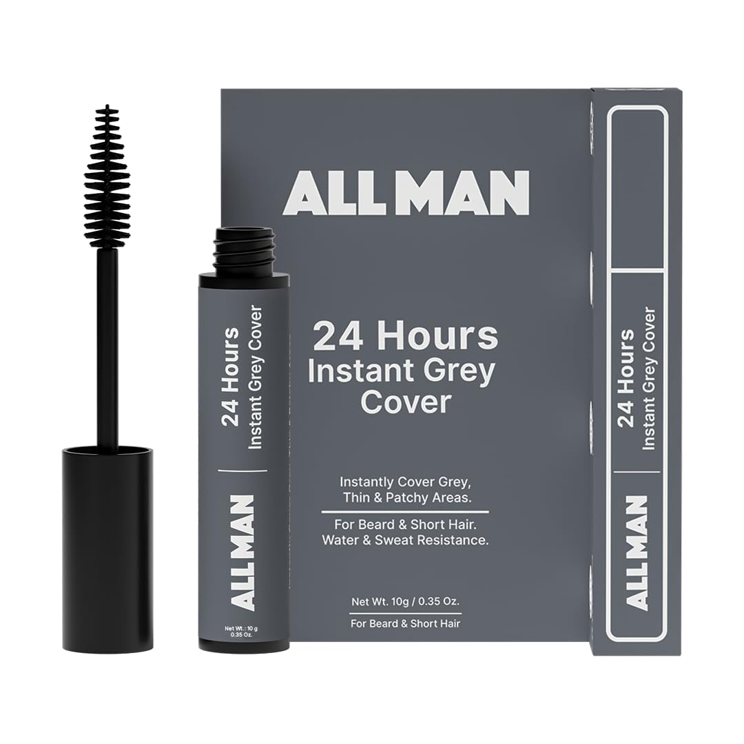 ALL MAN 24-Hours Instant Grey Cover, Temporarily Cover Grey Hair, Sweat & Waterproof | Beard & Short Hair | Natural Black | 10g