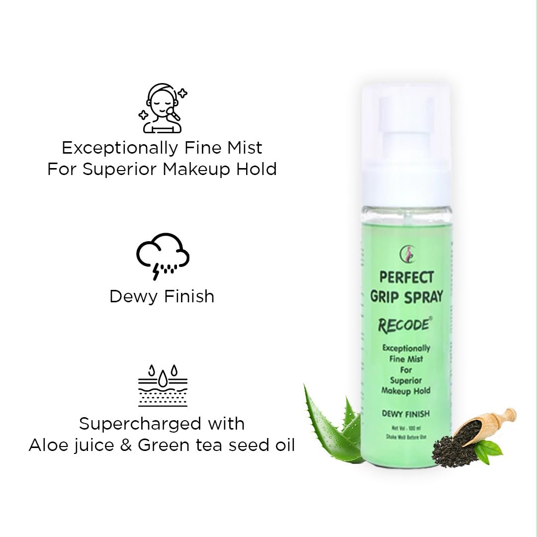 Recode Perfect Grip Spray Makeup Fixer 100 Ml|Dewy Finish|Vitamin E Enriched|Long Lasting|Keeps Makeup Intact|Hydrates, Soothes & Refreshes Skin