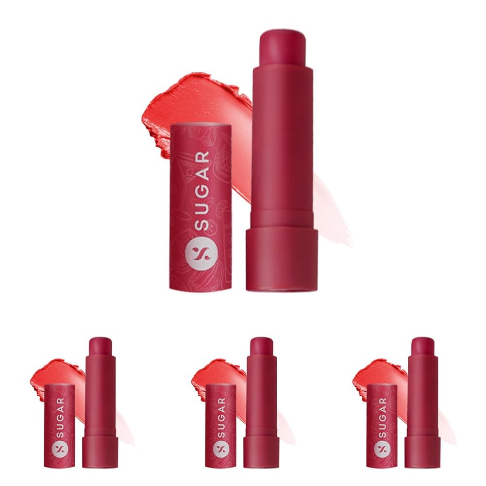 SUGAR Cosmetics Tipsy Moisturizing Balm, Relieves Dry, Chapped Lips, Protection From Sun Damage, Enriched with Vitamin E, Shea Butter And Jojoba Oil, 02 Cosmopolitan, Red, Strawberry, 4.5 g