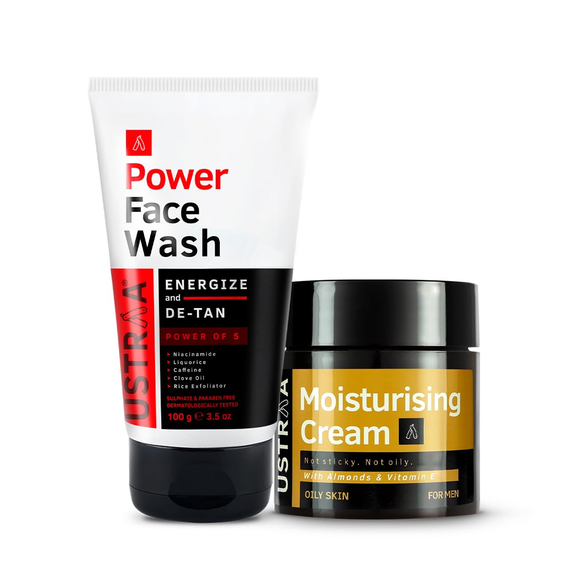 Ustraa Power Face Wash -100g - Energize & De-Tan | Dermatologically Tested | Effectively Removes Tan & Brightens Skin & Moisturising Cream - Oily Skin - 100g | Quick Absorption | with Shea Butter