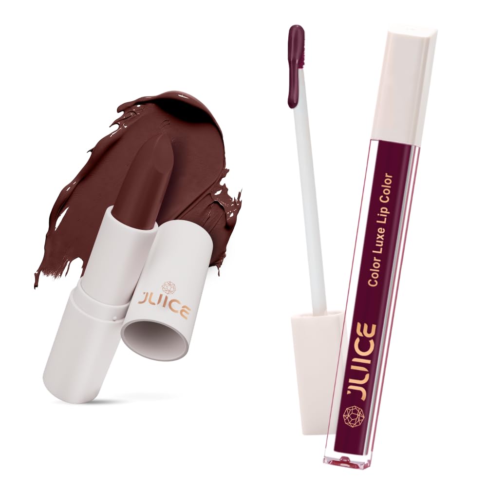 Juice Merlot - M07 Kiss Sensation Lipstick & Sultry Burgundy - M04 Color Luxe Liquid Lipstick with Goodness of Bio Retinol, & SPF 15 UV Protection