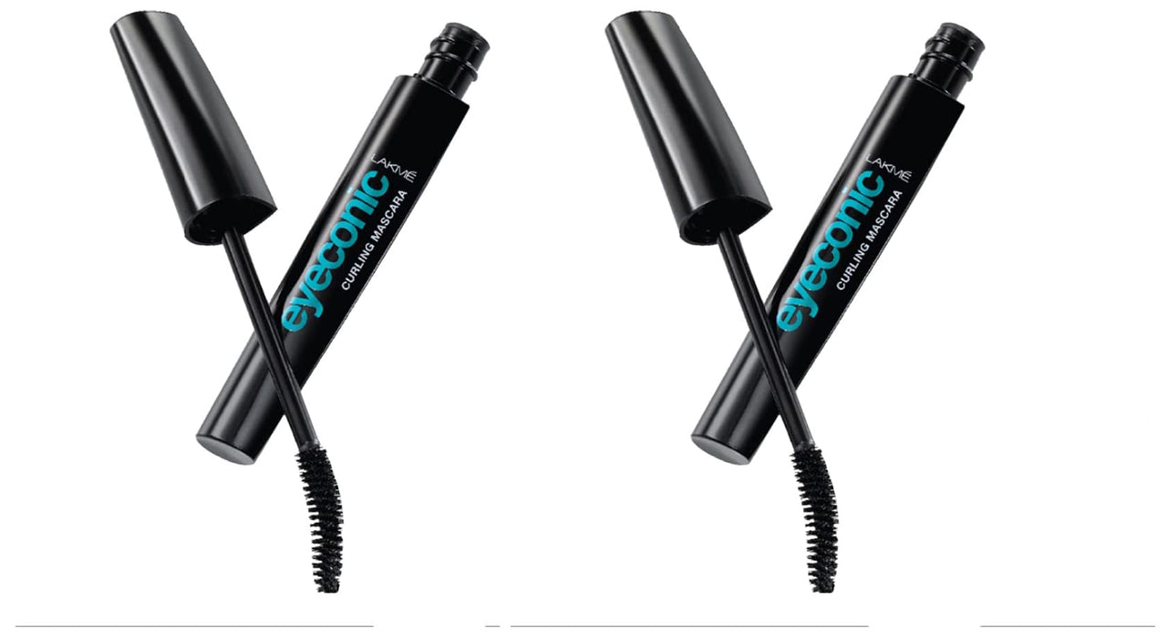 Lakmé Eyeconic Curling Mascara For Women, 9ml | Black Waterproof Mascara | Eye Mascara with Smart Curl Brush for Voluminous, Smudge-Proof Lashes (Pack of 2)