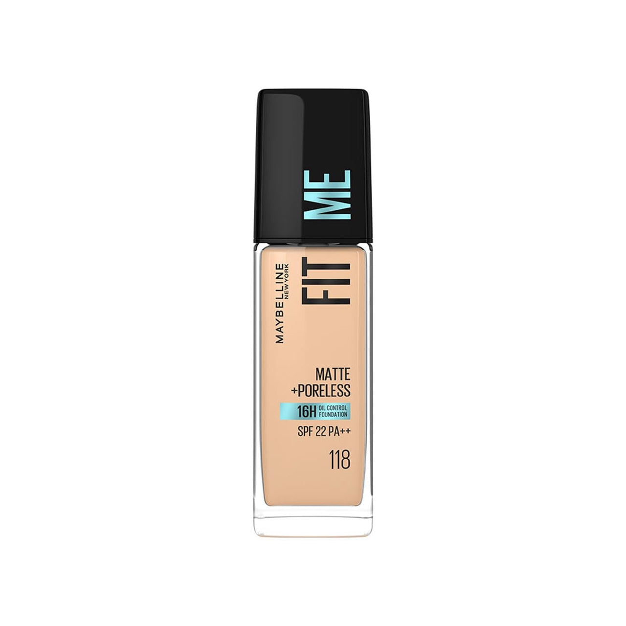 Maybelline New York Liquid Foundation, Matte Finish, With SPF, Absorbs Oil, Fit Me Matte + Poreless, 118 Light Beige, 30 ml