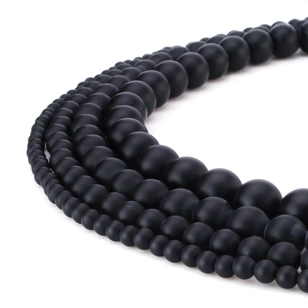 BEADNOVA Black Matte Onyx Beads Natural Crystal Beads Stone Gemstone Round Loose Energy Healing Beads with Free Crystal Stretch Cord for Jewelry Making (8mm, 45-48pcs) 8mm 13) Black Matte Onyx Beads
