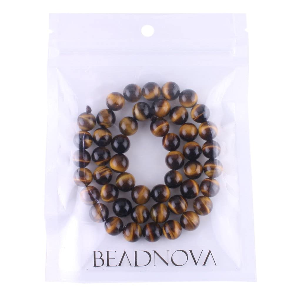 BEADNOVA Yellow Tiger Eye Beads Natural Crystal Beads Stone Gemstone Round Loose Energy Healing Beads with Free Crystal Stretch Cord for Jewelry Making (8mm, 45-48pcs) 8mm 06) Brown Tiger Eye Round Beads