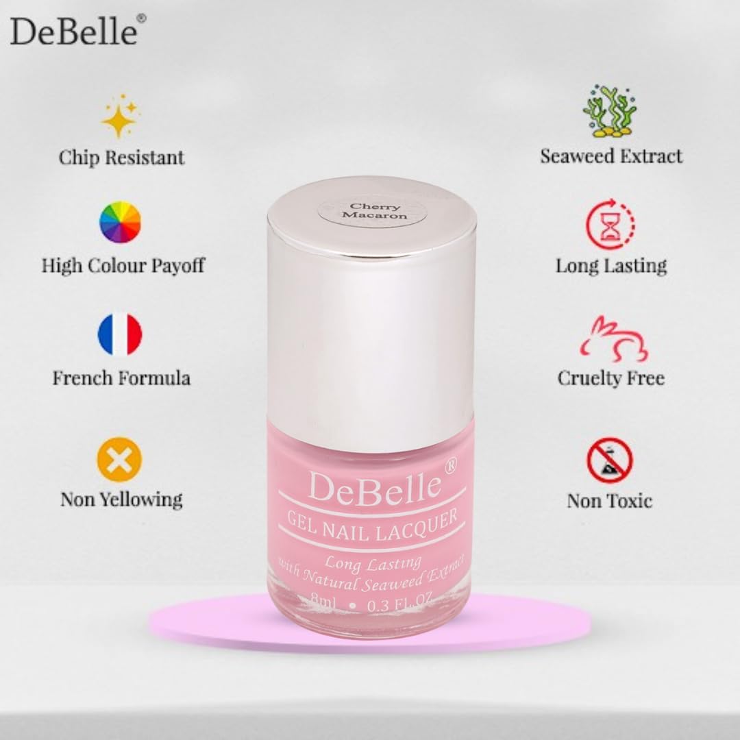Debelle Gel Nail Polish Cherry Macaron (Powder Pink Nail Paint)|Non Uv - Glossy Finish |Chip Resistant | Seaweed Enriched Formula| Long Lasting|Cruelty And Toxic Free| 8Ml