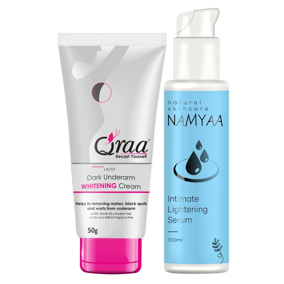 QRAA Skin Whitening Solution (Advanced Lacto Underarm Whitening Cream, 50 g and Namyaa Intimate Lightening Serum, 100 ml)Pack of 2(150gm)