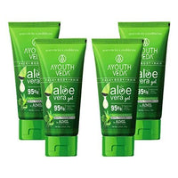 Ayouthveda Aloe Vera Gel 150 gm for Face, Body & Hair | Aloe Vera Skin/Hair Gel With Neem & Tulasi Vitamin Extracts | Calms Sunburn & Promotes Even Skin Tone (Pack Of 4; 150gm each)