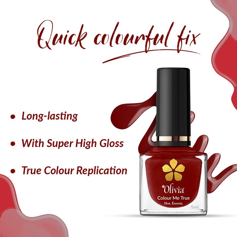 Olivia Nail Paint for Glossy Finish - 5ml (8 Raging Red)