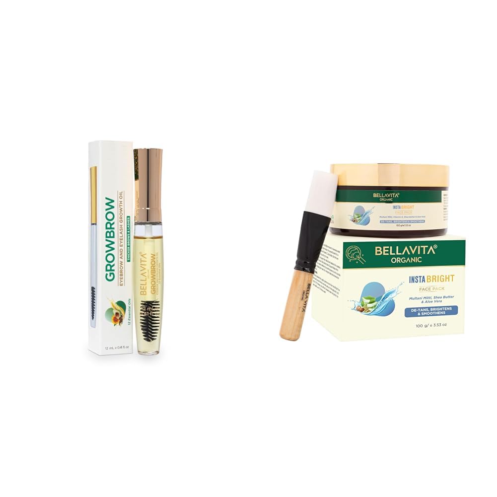 Bella Vita Organic Growbrow - Eyelash Lashes & Eyebrows Hair Growth & Volume Serum With Castor Onion Oil & Vitamin E 12 ML INSTABRIGHT Face Pack for DeTan Glowing Skin