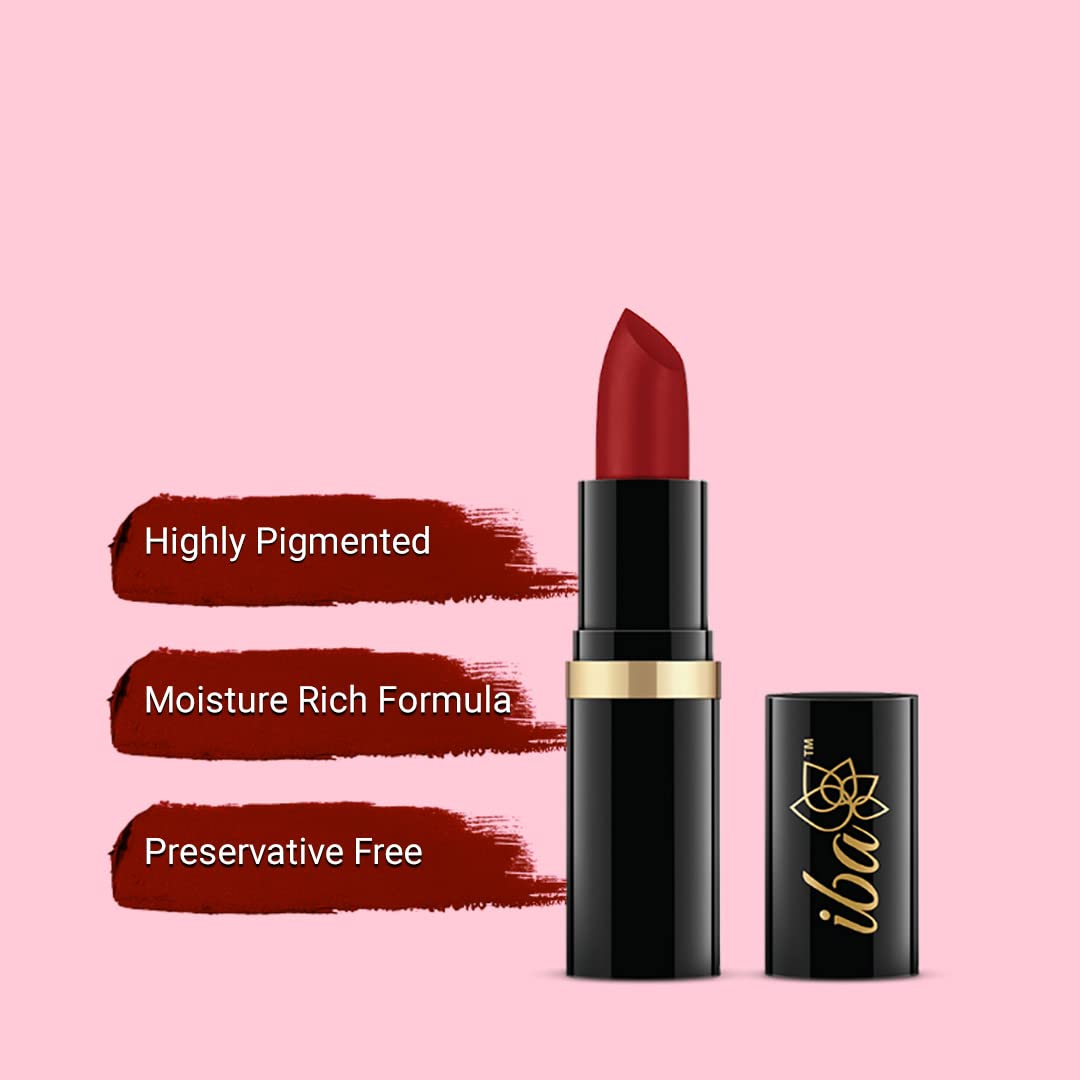 Iba Pure Lips Moisturizing Lipstick for Women - A66 Red Glam Glossy, 4g | Creamy Finish | Intense Color & Highly Pigmented | Enriched with Vitamin E, Coconut Oil and Shea Butter | Smooth Texture | Makeup