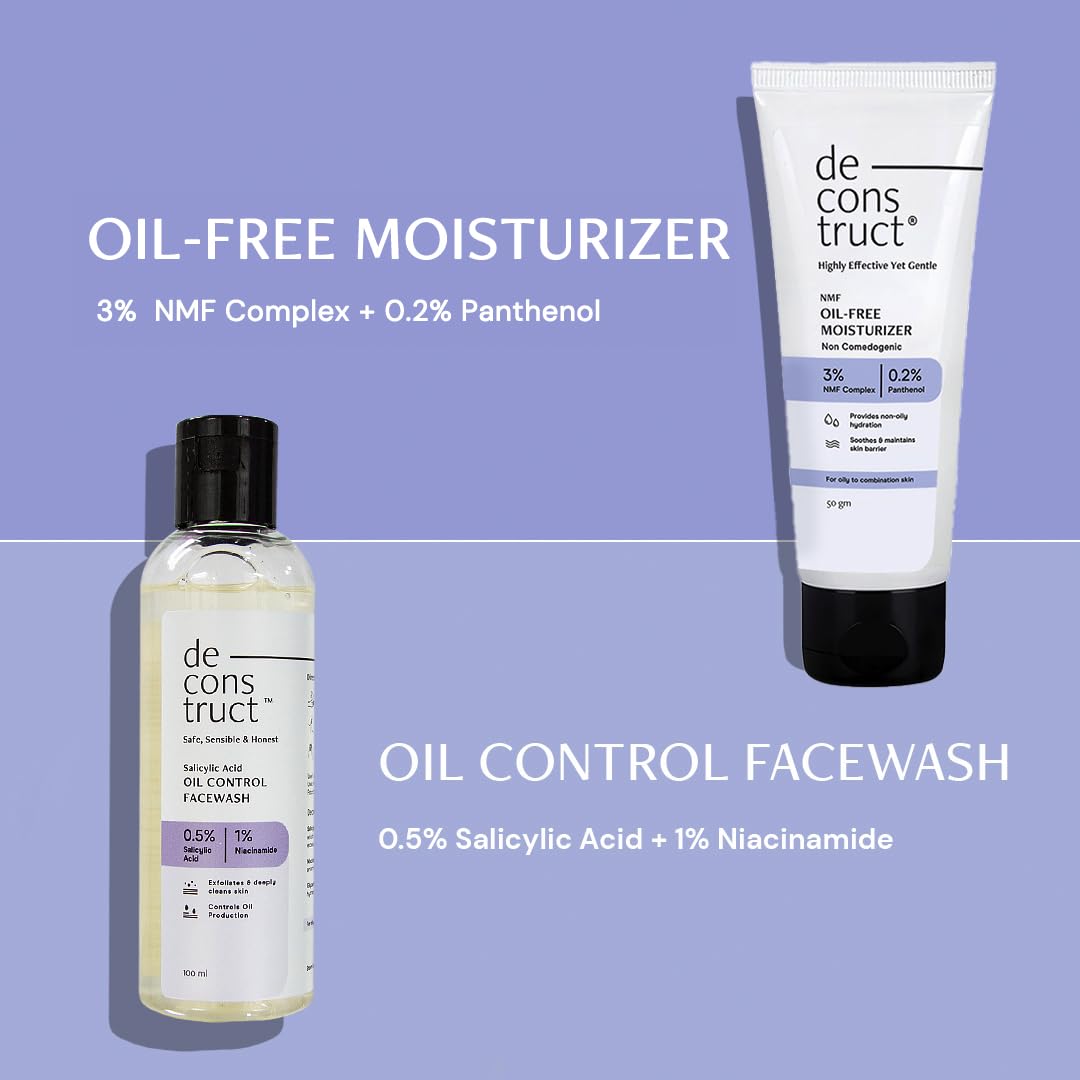 Deconstruct Daily Oil Free Cleanse & Hydrate Duo - Oil Control Face Wash + Oil- Free Moisturiser | Oil-free and Hydrated skin | Oily Acne Prone Skin