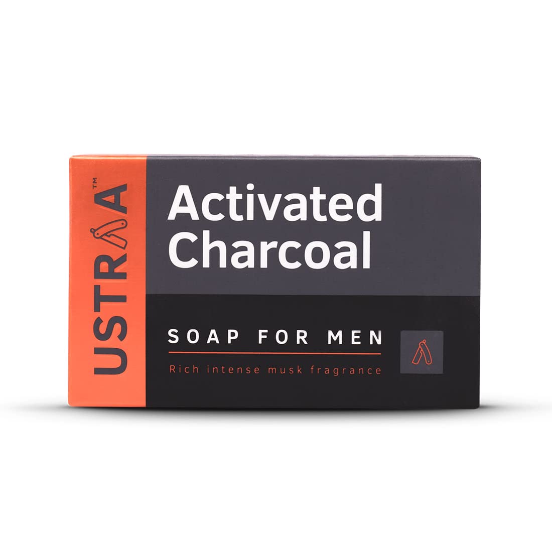 Ustraa Deo Soap For Men With Activated Charcoal, 8 x 100 G (Pack Of 8) | With Activated Charcoal | Rich Intense Musk Fragrance | Powerful fragrance | Rich & Intense Foam