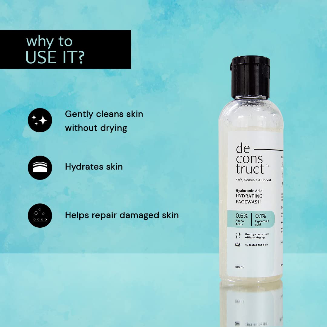 Deconstruct Hyaluronic Acid Hydrating Facewash- 0.5% Amino Acids + 0.1% Hyaluronic Acid | Gentle Cleanser | Hydrating | For Dry Skin | 100ml