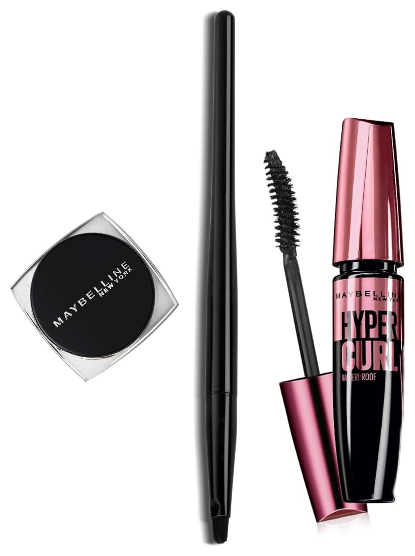 Maybelline New York Lasting Drama Gel Eyeliner ,Blackest Black, 2.5g And New York Hypercurl Mascara Waterproof, Black, 9.2ml Matte Finish