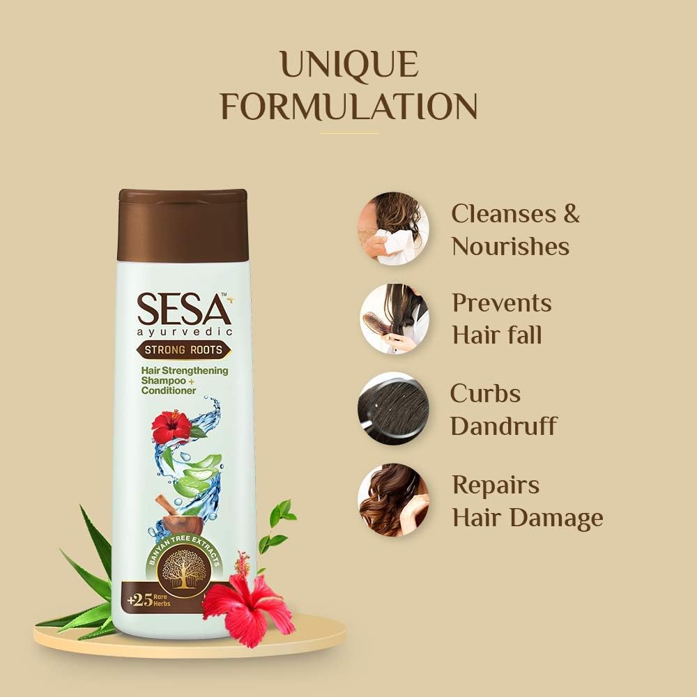 SESA Ayurvedic Strong Roots Hair Shampoo And Conditioner 200 ml Paraben & Sulphate Free Strengthening Roots Nourishes Scalp For Men & Women