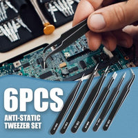 6 Pcs Precision Tweezers Set, Premium Anti - Static Stainless Steel Tweezer, ESD Curved of Tweezers for Electronics, Craft, Laboratory Work, Jewelry - Making, etc