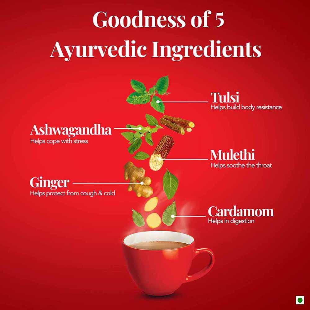 Red Label Brooke Bond Natural Care Tea, With 5 Ayurvedic Ingredients, Ginger, Leaf, 100 Gram