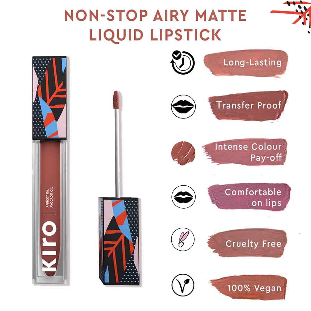 Kiro Non-Stop Airy Matte Liquid Lipstick - Cinnamon Nude (Brown Pink), 5ml | Super-Pigmented, Long-Lasting, hydrating | Waterproof, Smudge-Proof, Lightweight | Infused with Avocado & Apricot Oil