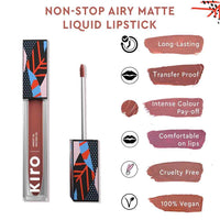 Kiro Non-Stop Airy Matte Liquid Lipstick - Cinnamon Nude (Brown Pink), 5ml | Super-Pigmented, Long-Lasting, hydrating | Waterproof, Smudge-Proof, Lightweight | Infused with Avocado & Apricot Oil