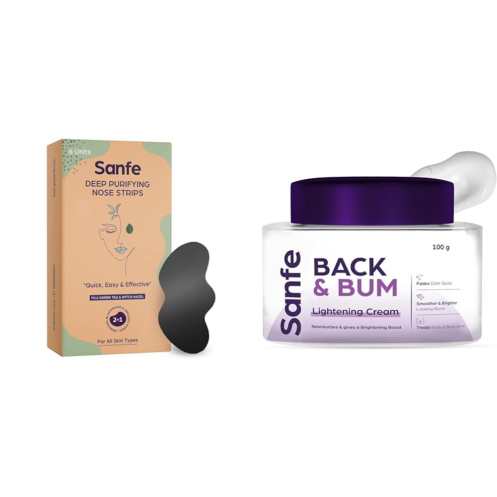 Sanfe Deep Purifying Nose Strips for Women & Men Back & Bum Cream for Dark Spots and Body Acne Glycolic Acid Lactic Acid & Urea 11% AHA & Maximum Exfoliation Remove Dead Skin for Women 100gm