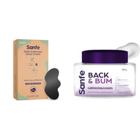 Sanfe Deep Purifying Nose Strips for Women & Men Back & Bum Cream for Dark Spots and Body Acne Glycolic Acid Lactic Acid & Urea 11% AHA & Maximum Exfoliation Remove Dead Skin for Women 100gm