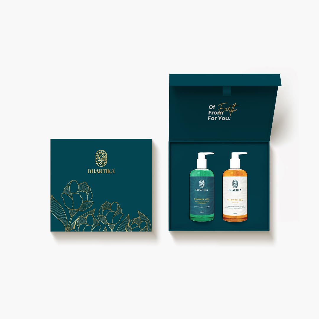 DhartiKa Care Shower Duo Bundle – Gold Glow & Australian Tea Tree Oil Shower Gels for Radiant & Purified Skin