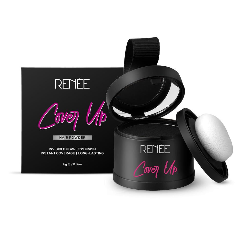 RENEE Cover-Up Hair Powder- Black, Helps Cover Grey Roots & Bald Spots Instantly, Highly Pigmented, Fuller and Denser, Long-Lasting & Matte Finish, Fine Powder for Flawless Application, 4gm