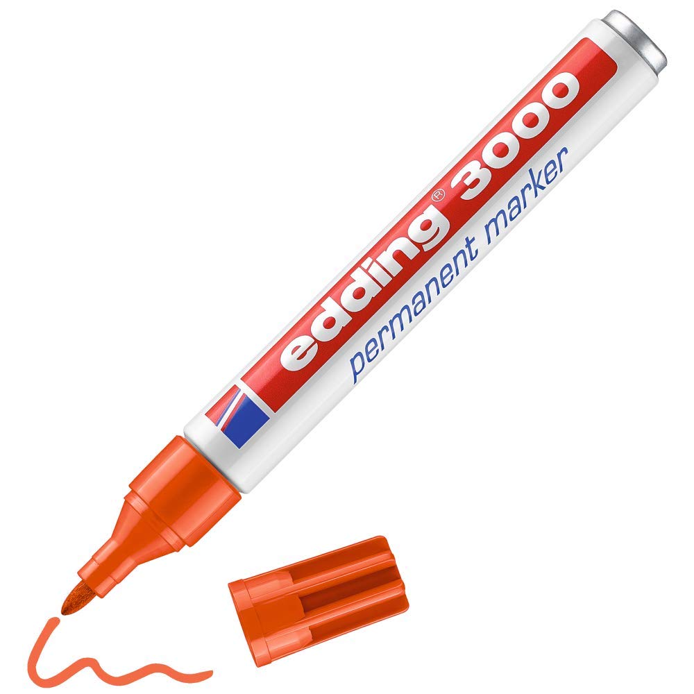 edding 3000 permanent marker - orange - 1 pen - round nib 1.5-3 mm - quick-drying permanent markers - waterproof, smudge-proof - for cardboard, plastic, wood, metal, fabric - marker pens 05: 1 Pen - Orange