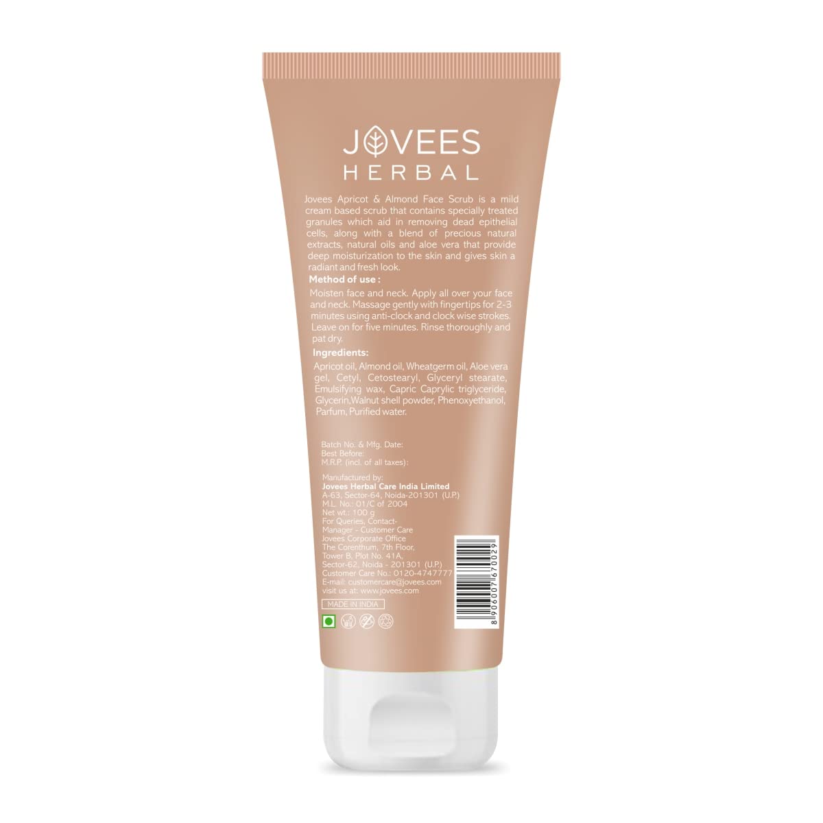 Jovees Herbal Apricot & Almond Face Scrub with Almond, Apricot & Wheatgerm Oil For Normal to Dry Skin | Gently Removes dead Skin, Anti-Pigmentation, Tan Removal, Smooth and Clear Complexation 100g