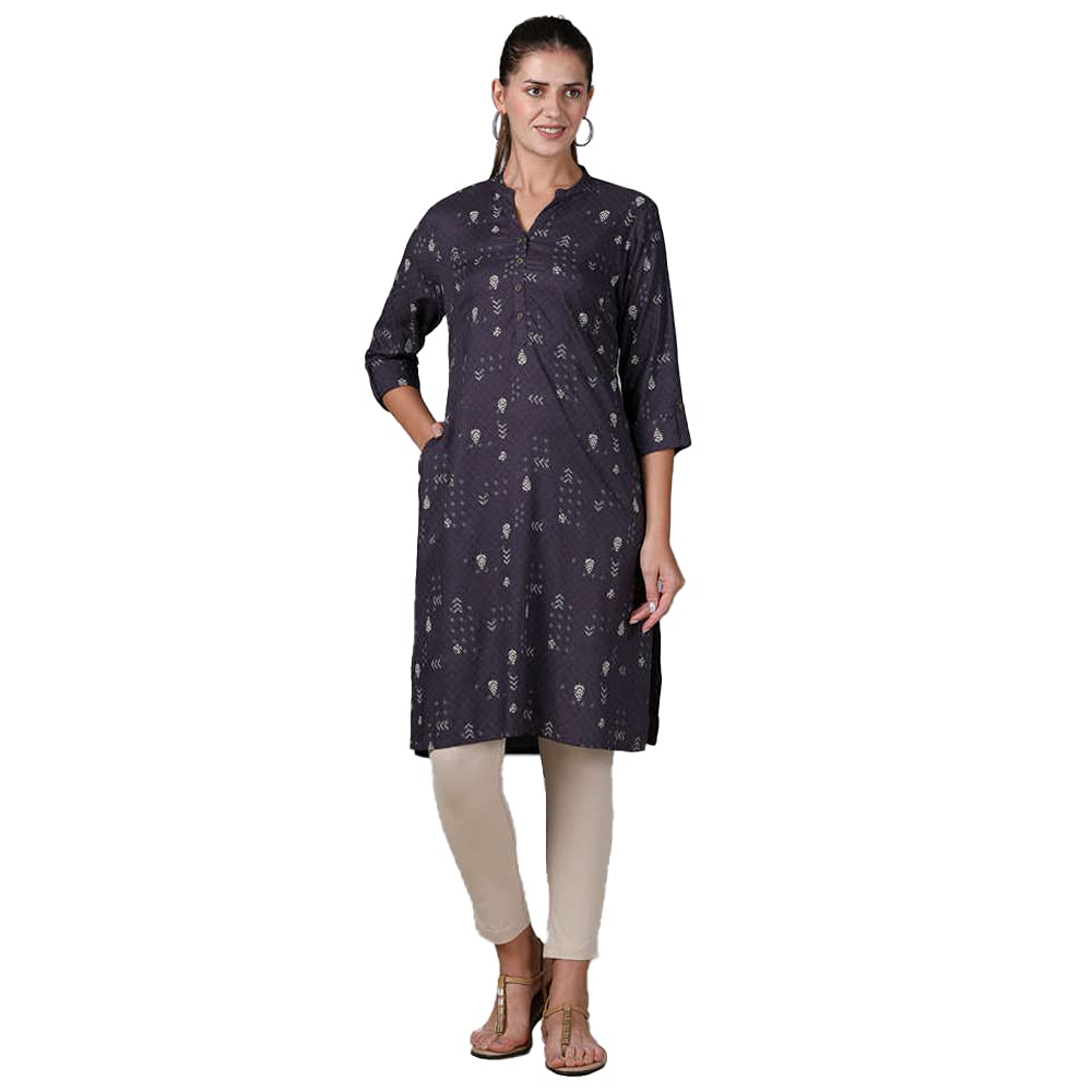 in. fuse by Shoppers Stop Mandarin Neck Printed Cotton Women Straight Fit Kurta