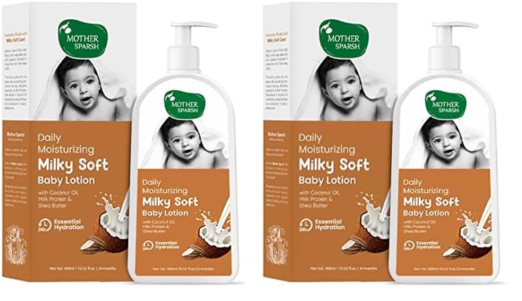 Mother Sparsh Milky Soft Baby Lotion - 400ml |With Milk Protein, Coconut Oil & Shea Butter | For 24Hrs Moisturization (Pack of 2)