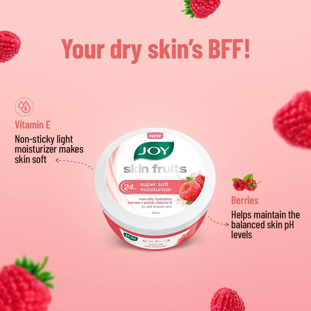 Joy Super Soft Skin Cold Cream for 24 Hr Moisturization - Berries (2 x 200ml) - Lightweight & Oil Free Moisturizer For Instant Hydration | Non Sticky & Non Greasy Cream for Hands, Face & Body