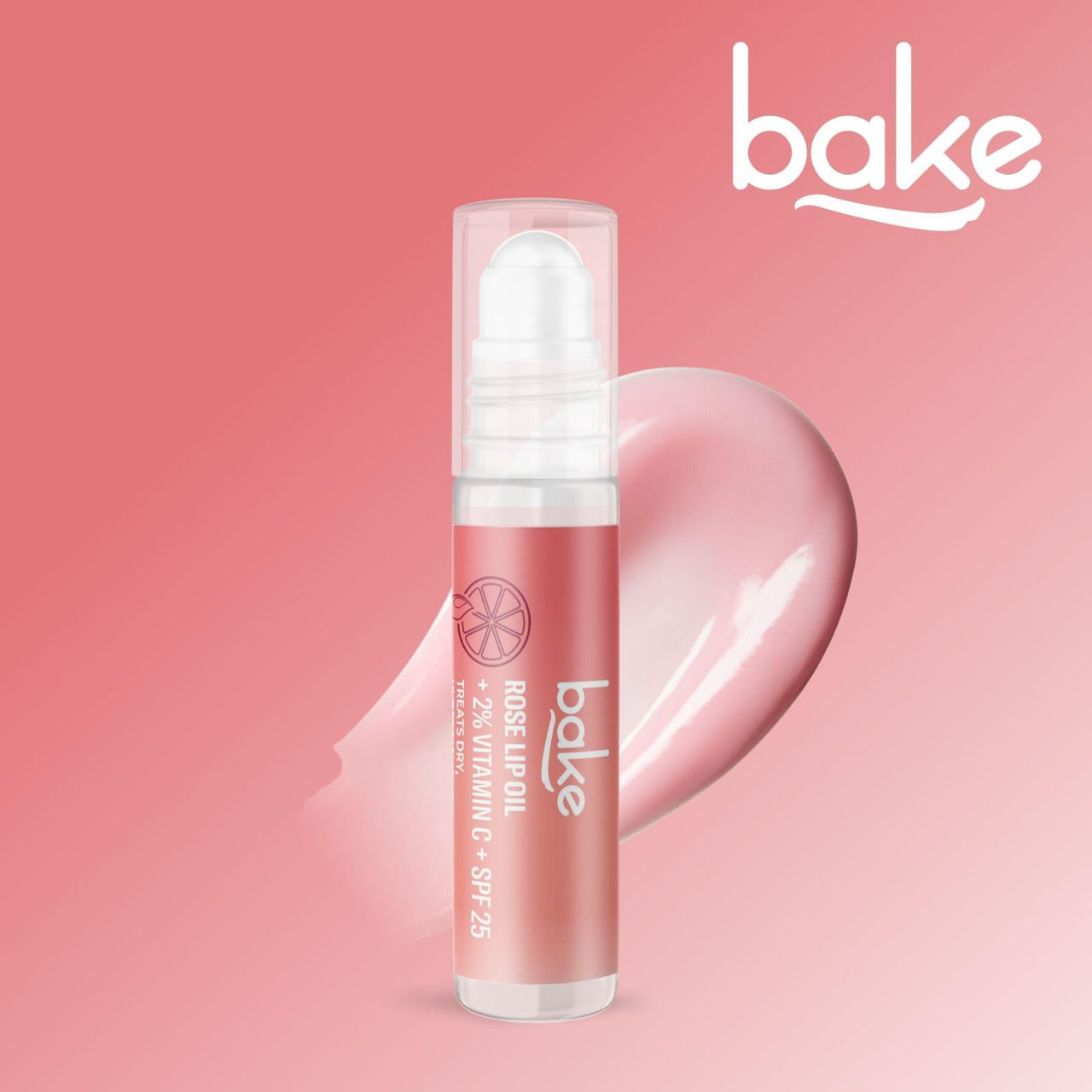 BAKE 2% Vitamin C Rose Tinted Lip Oil Balm with SPF 25 | BAKE in Dawn | Treats Dry, Pigmented Lips | Smooth, Supple Lips with SPF | With Shea butter, Cocoa Butter, Zinc Oxide & Vitamin C | For Men and Women | 15ml (Rose)