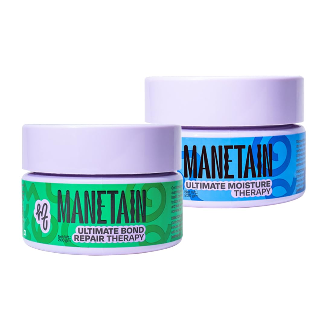 MANETAIN Ultimate Bond Repair & Moisture Therapy Duo – 2 x 200gm | Bond-Building & Hydrating Deep Conditioning Treatment | FiberHance, Plant-Based Keratin, Algae Oil & Hyaluronic Acid | Frizz Control, Curl Definition & Damage Repair | Sulphate & Paraben-F
