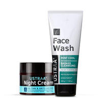 Ustraa Face Wash - Mint Cool - For Dry to Normal Skin - 200g | Reduces Moisture Loss | Removes Dirt & Night Cream - De-Tan & Anti-Aging Cream for Men - 50g | for Effective Tan Removal