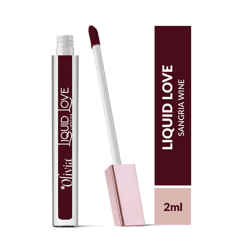 Oliva Liquid Lipstick, 12HR Long-lasting Matte Lipstick, Non Transfer, High Coverage, Water & Smudge Proof, Light Weight & Cruelty-Free - 2ml (Sangria Wine 1)