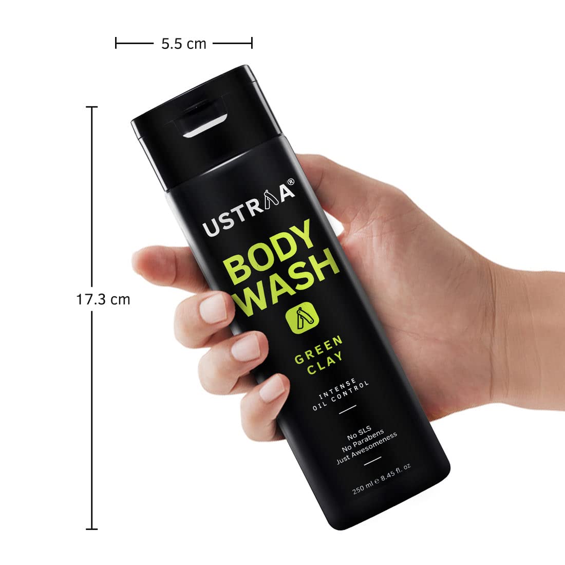 Ustraa Body Wash-Green Clay - 2 x 250 ml - Intense Oil Control - Removes Excess Oil, No post-shower Dryness, Intense Foaming without Sulphates (Set of 2)