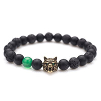 Karseer Viking Wolf Head Charm Healing Crystal Stress Relief Anti Anxiety Energy Stone Beaded Bracelet Antique Bronze Wolf