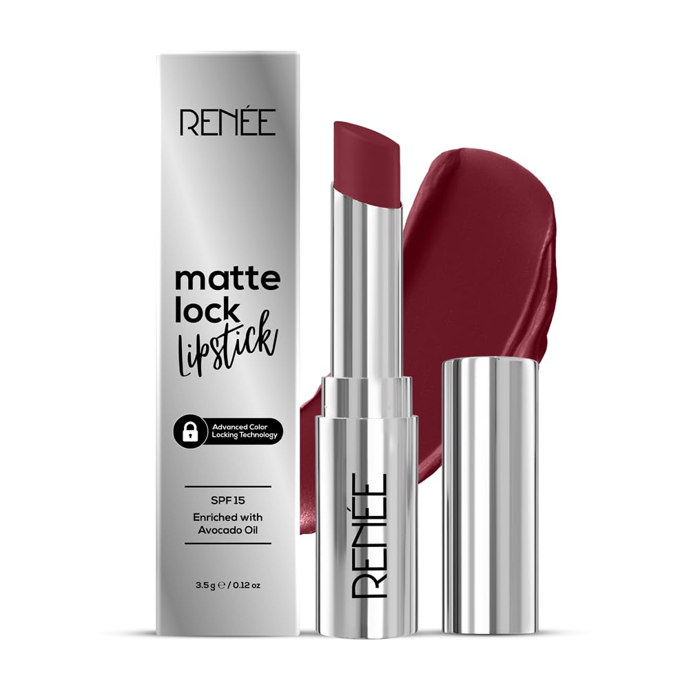 RENEE Matte Lock Lipstick- Folk, Moisturizing, Long Lasting & Weightless Formula, Intense Color Pay Off with Ultra-Matte Finish, Enriched with Avocado oil, Vitamin E, D & Beta-Carotene, 3.5 Gm