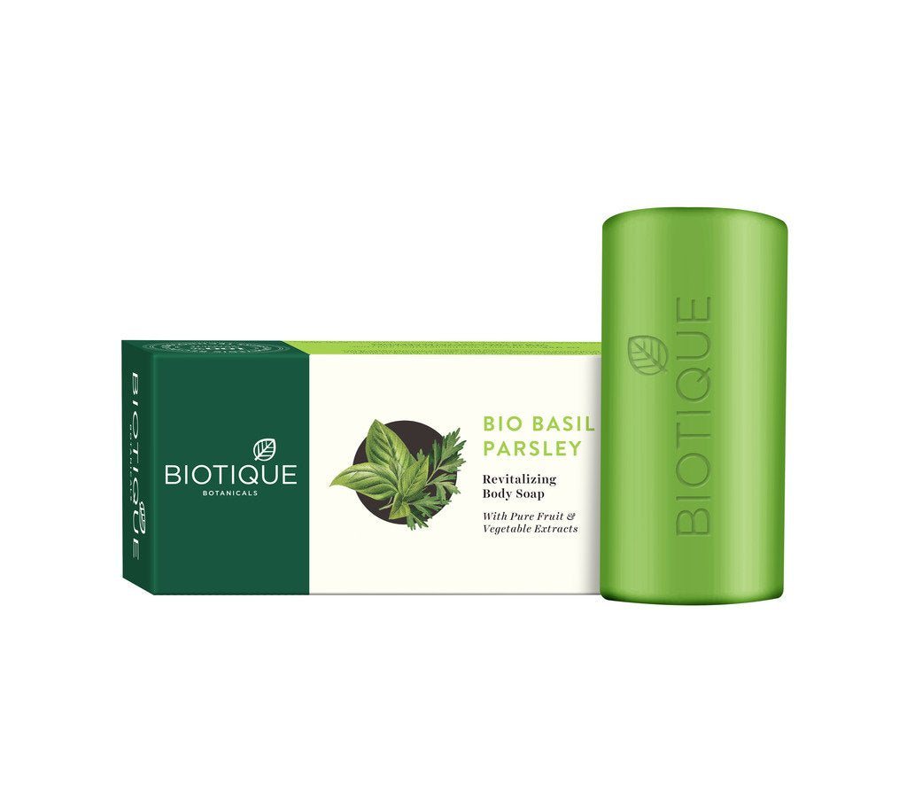Biotique Basil & Parsley Revitalizing Bathing Bar| Ayurvedic and Organically Pure| Maintains Skin’s Natural pH |100% Botanical Extracts| Suitable for All Skin Types | 150gm